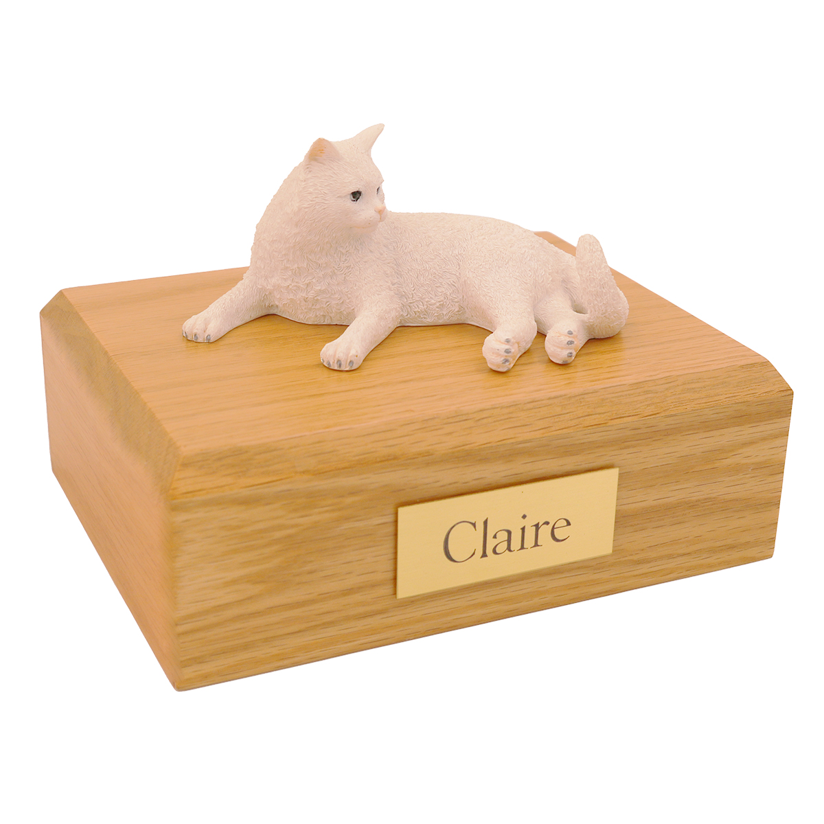 Cat, White, British Short Hair Laying - Figurine Urn