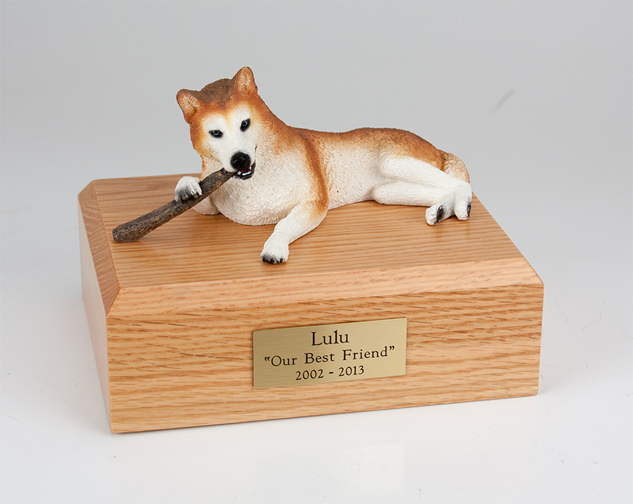 Dog, Husky, Red/White - blue eyes - Figurine Urn