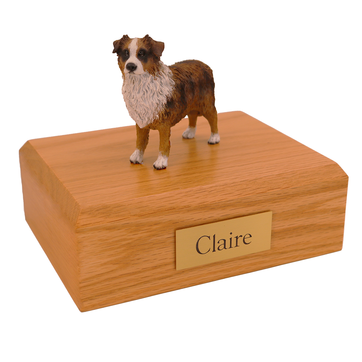 Dog, Australian Shepherd, Brn/W - Figurine Urn